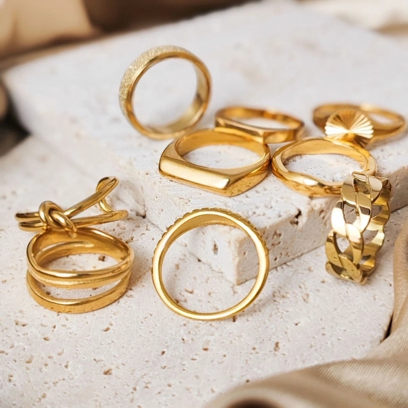 Minimalist Geometric Waves Solid Color 304 Stainless Steel 14K Gold Plated Enamel Rings