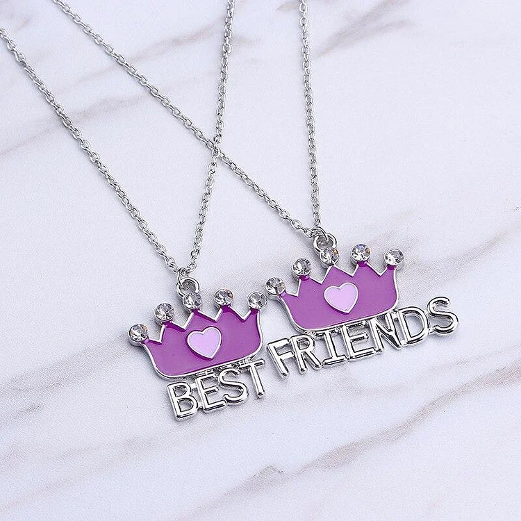 2pcs/sets Best friends crown stitching Pendant Necklaces BFF Friendship crystal Jewelry Gifts girlfriends-Mayoulove