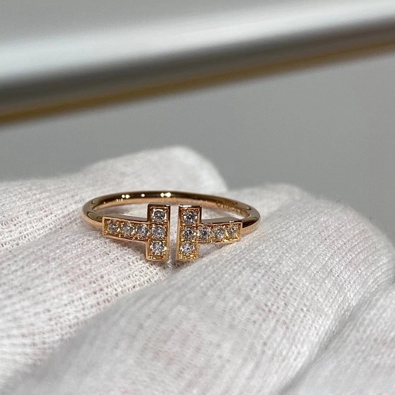 Copper 18K Gold Plated Rose Gold Plated White Gold Plated Inlay Geometric Zircon Open Rings