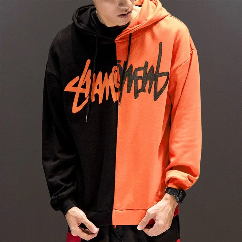 2021 Women Patchwork Casual Hoodies Fall Winter Letter Printing Loose Pullover Men High Street Fashion Hooded Sweatshirts