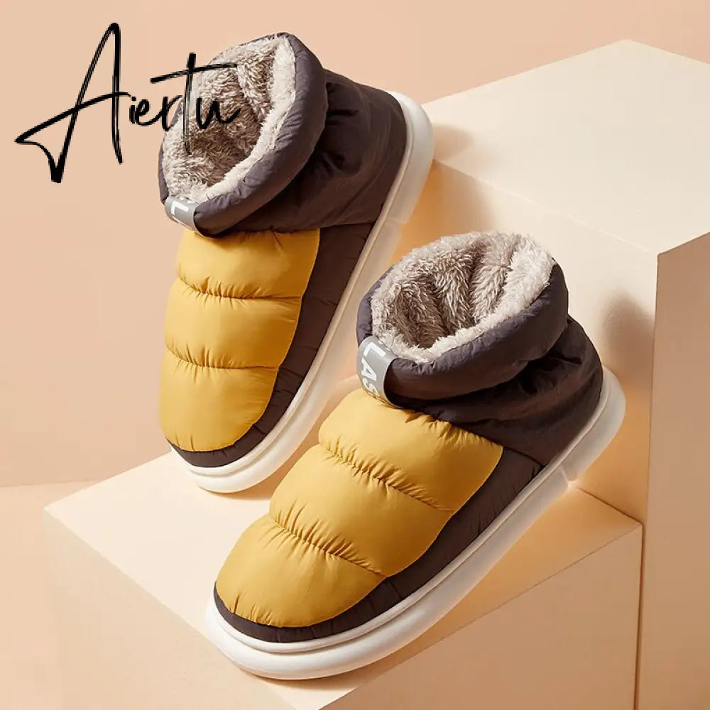Winter Ankle Boots Women Cottons Warm Shoes Female Ankle Boots Classic Stitching High-top Couples Soft Warm Down Snow Boots Aiertu
