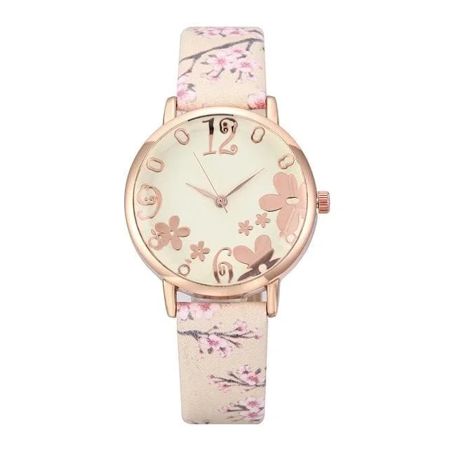 Embossed Flowers Printed Belt Dial Watch SP15031