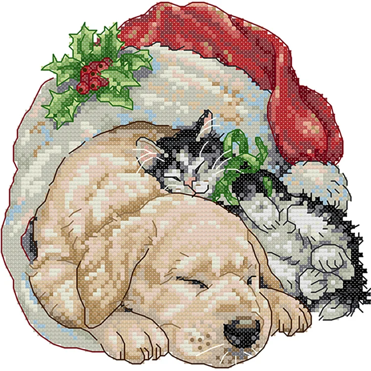 Joy Sunday Christmas Dog 14CT Stamped Cross Stitch 25*25CM