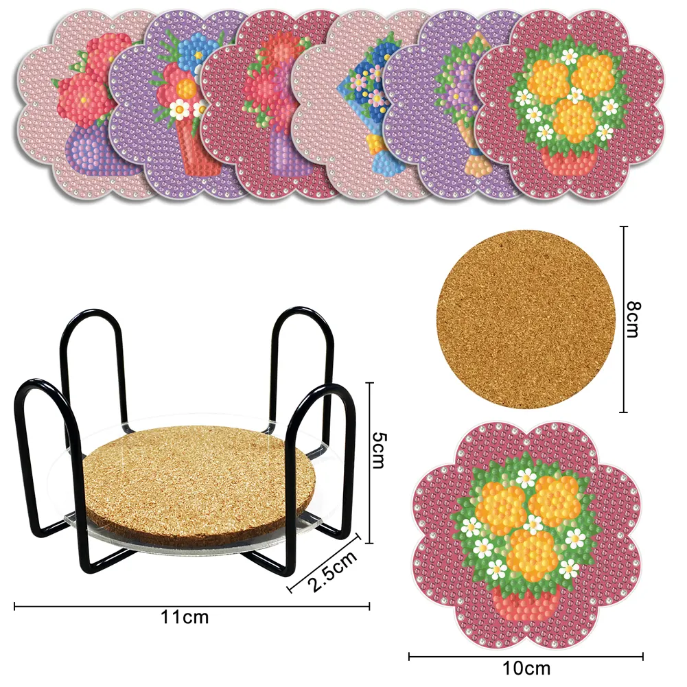DIY Acrylic Diamond Coaster Set Flower Style (6 Piece Set 1 Rack)