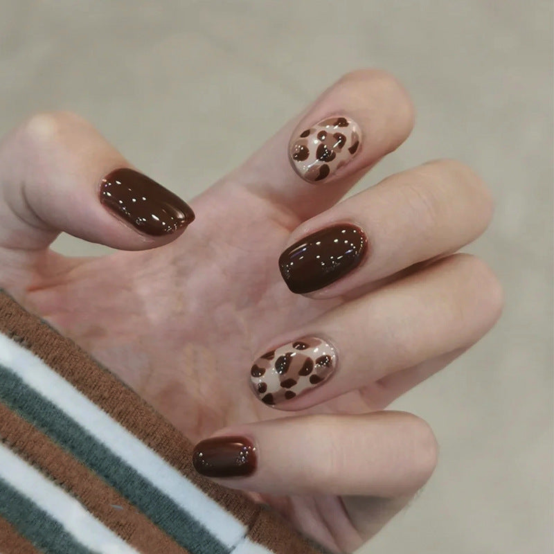 Brown Leopard Print Wearable Nails Finished Manicure