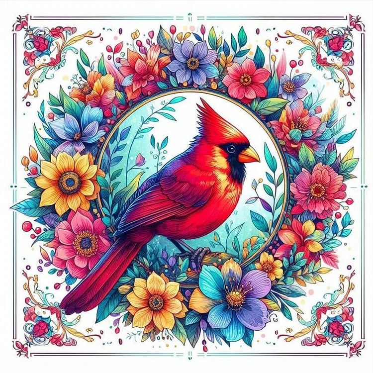 Christmas Wreath Cardinal 40*40CM (Canvas) Full Round Drill Diamond Painting gbfke