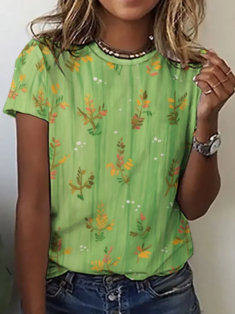 Printed Short Sleeve Casual T-shirt for  Women and Men Unisex Pattern Green, Glitter, Yellow