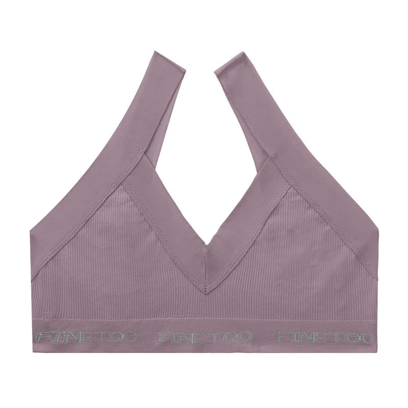 FINETOO Seamless Bra Set Women Deep V Tops Fashion Letter Panties M-XL Ladies Underwear Suit Tube Top Female Briefs Lingerie Set