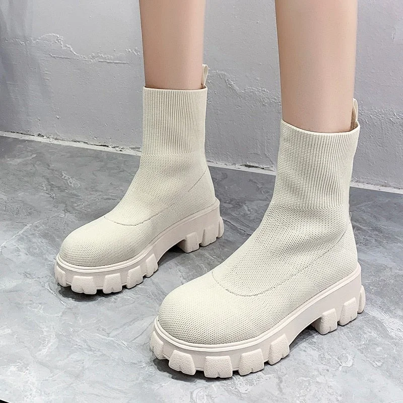 Autumn Winter Couple Socks Shoes Women Thick Soled Casual Large Size Red Knitted Short Ytmtloy Chelsea Boots Botines De Mujer