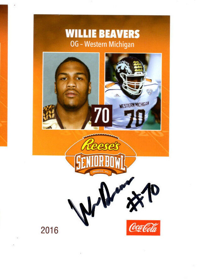 Willie Beavers signed autographed 2016 Senior bowl Football RC Western Michigan