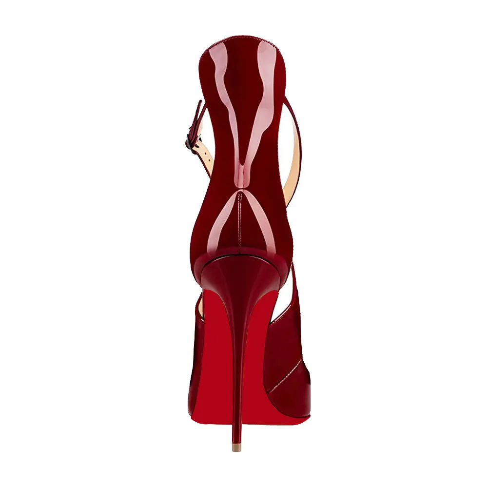 120mm Women's Pointed toe Cross Strap Sexy Cut High Heels Pumps For Party Burgundy-vocosishoes