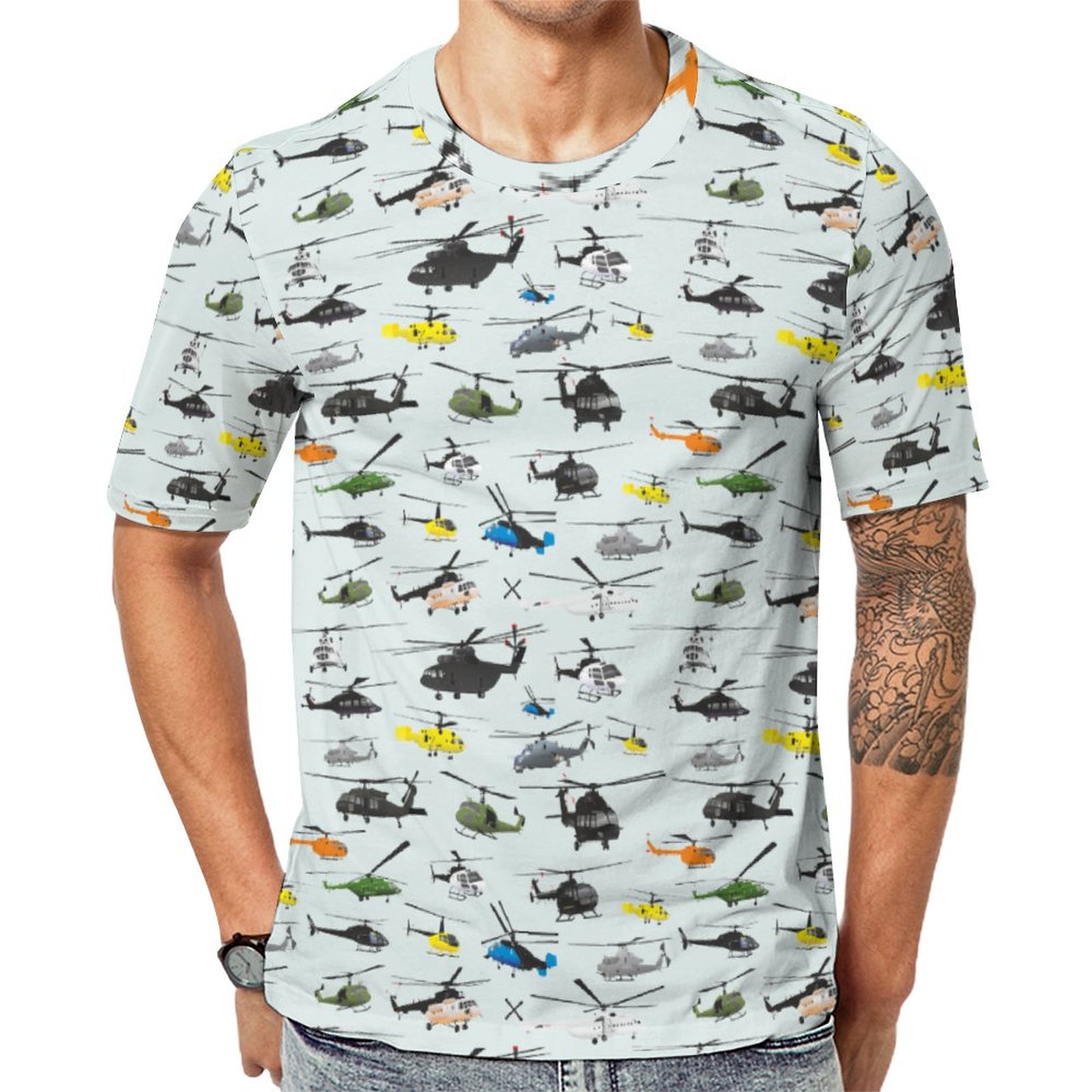 Helicopter Aviation Short Sleeve Print Unisex Tshirt Summer Casual Tees for Men and Women Coolcoshirts