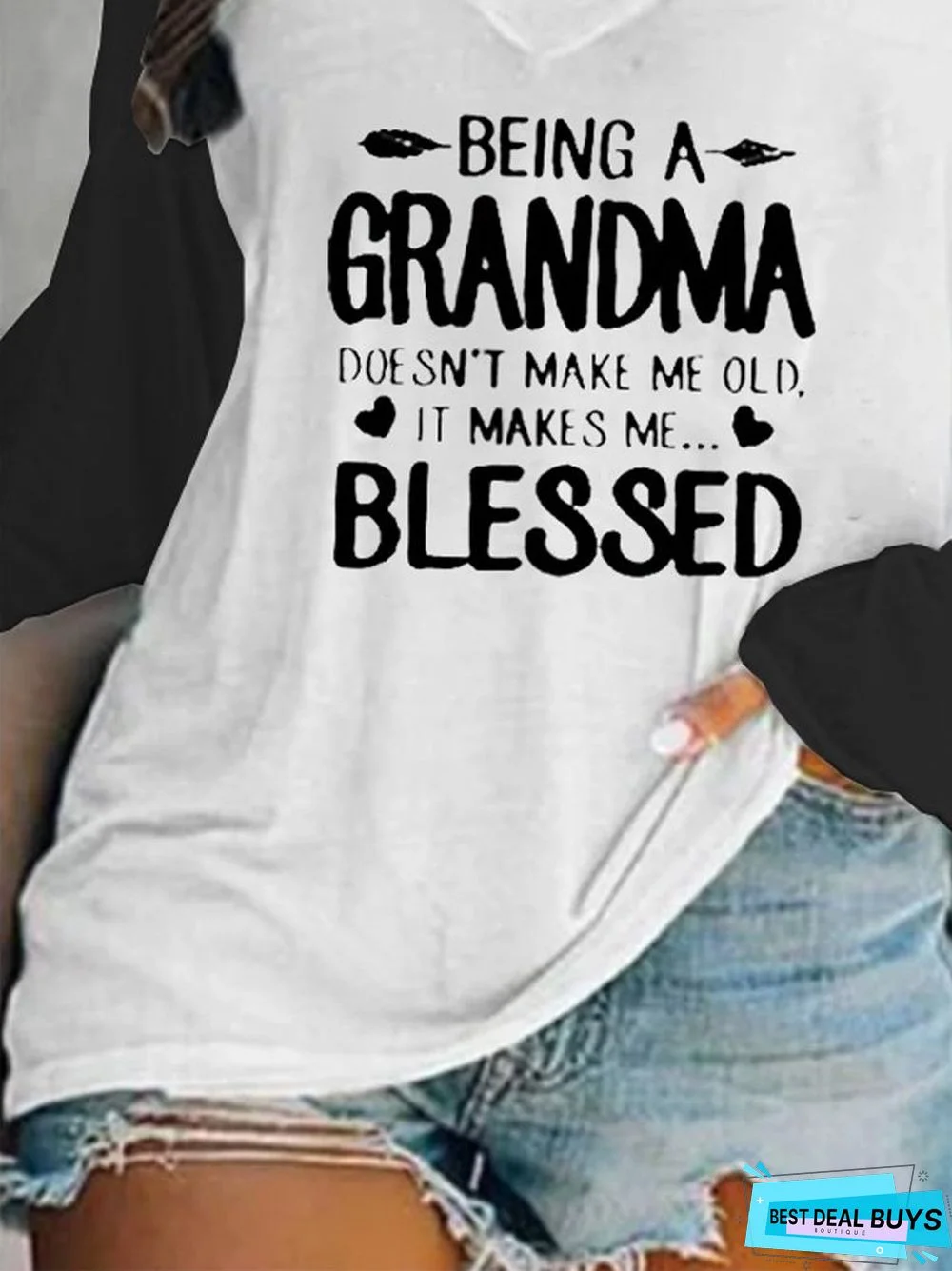 Casual Loosen Letter Printed V neck Tunic T-Shirt