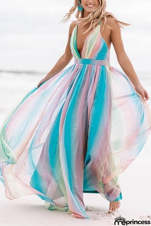 V Neck Backless Maxi Dress