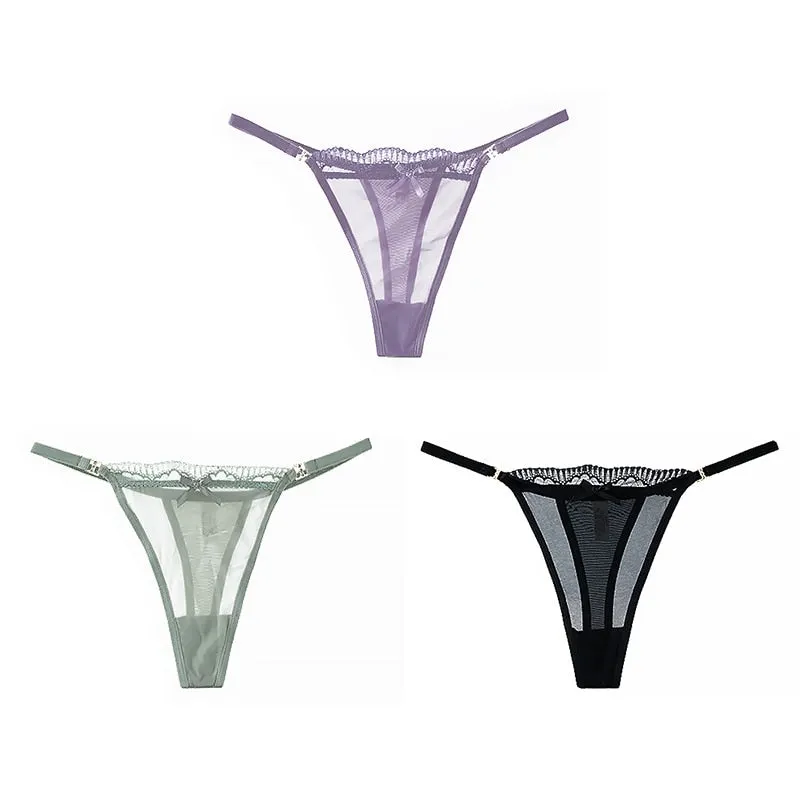 Women's Lace Mesh G-string Sexy Panties Low Waist Underwear Thongs Lingerie Femme Hollow Out Perspective Fashion Panties