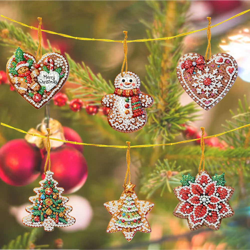6pcs Merry Christmas 2D Flat DIY Diamond Art Pendant Wall Door Decoration