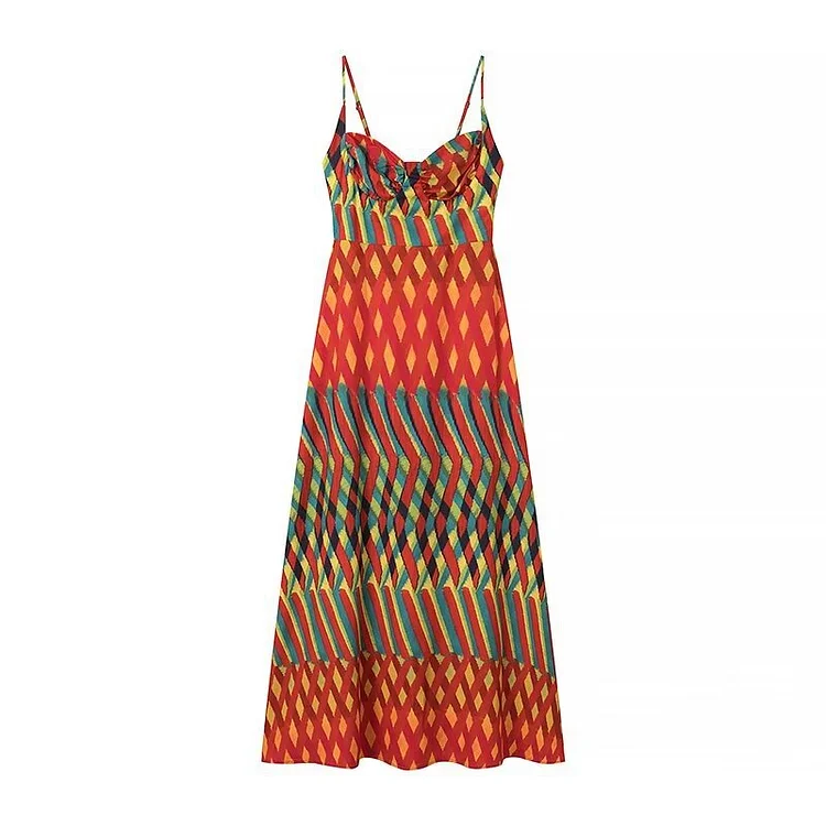 Contrast Printed Halter Resort Maxi Dress