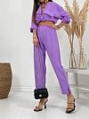 Lapel Long Sleeve Shirt With Pants Solid Color Set