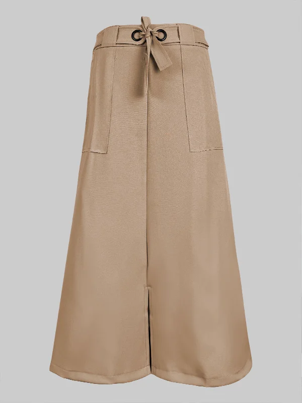 Tied Waist Split-Joint Split-front Loose High Waisted Skirts