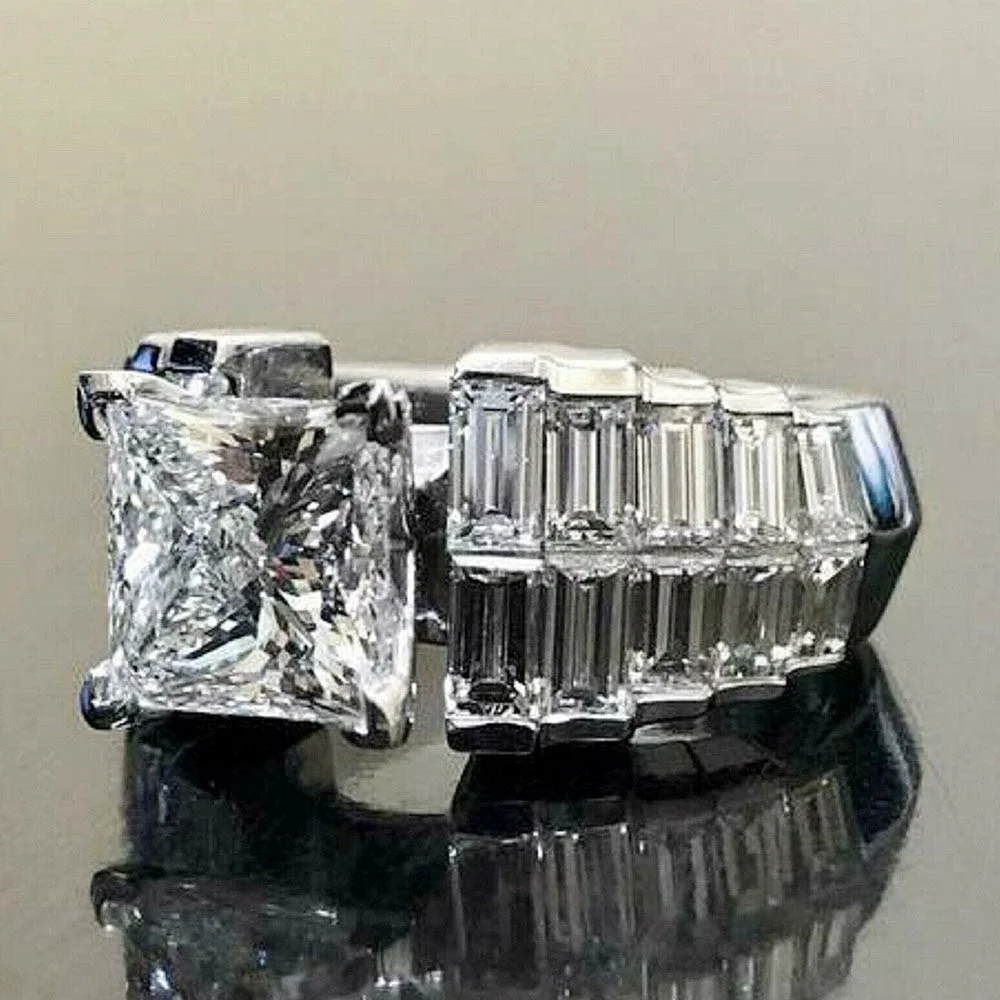 Huitan Modern Design Women's Wedding Rings Inlaid AAA Crystal Cubic Zirconia Geometric Shape Engagement Party Fashion Jewelry