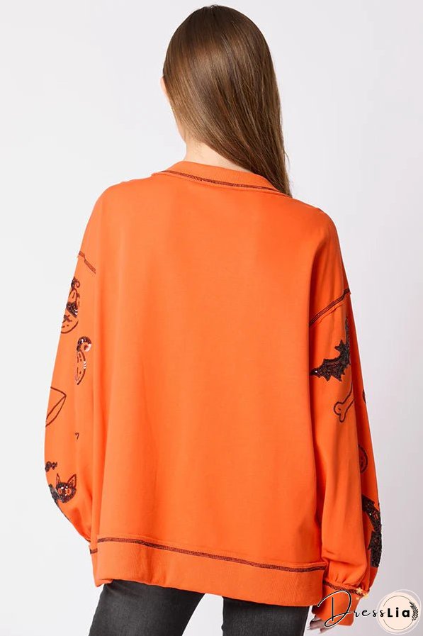 Halloween Graffiti Sequined Loose Casual Sweatshirt