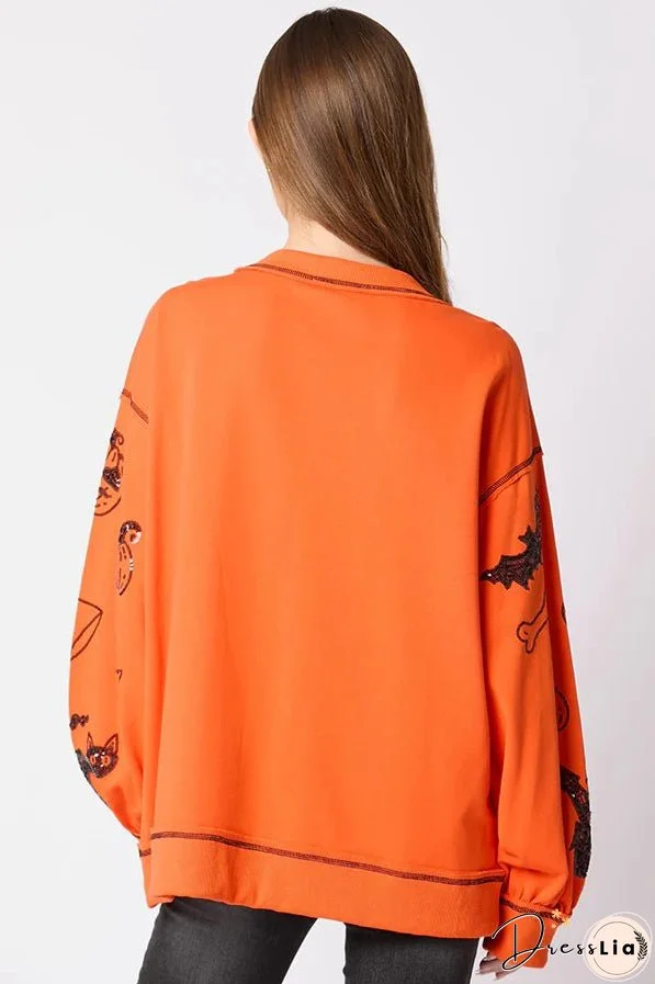 Halloween Graffiti Sequined Loose Casual Sweatshirt
