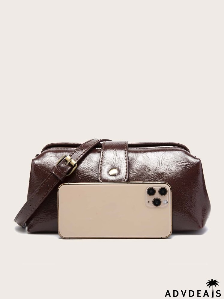 Artificial Patent Leather Snap Button Dome Bag