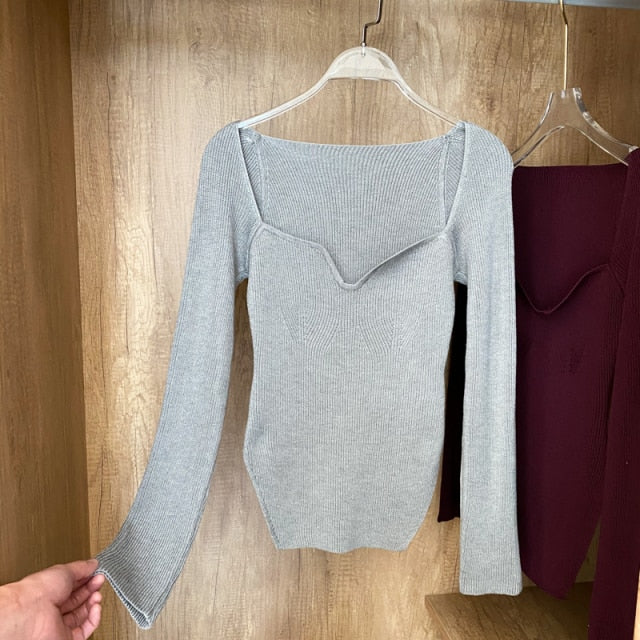  thdmladies Square Collar Sweaters Knitted Pullover thedmladies