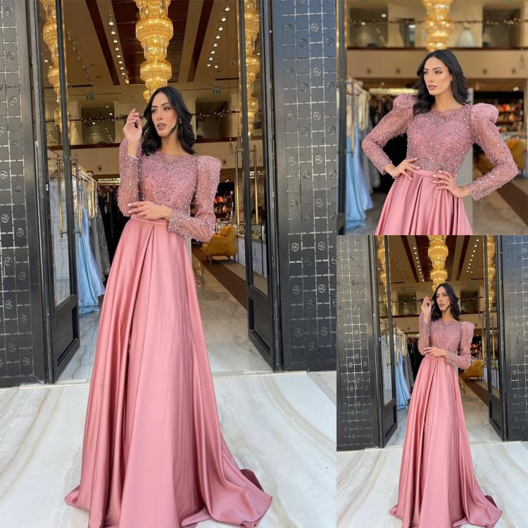 Promsstyle Promsstyle Boat neck puff sleeves beaded high waist maxi evening dress Prom Dress 2023