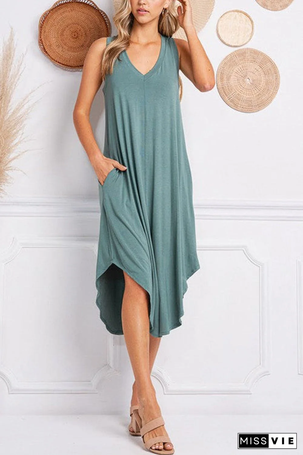 I Think Not V Neck Tank Midi Dress