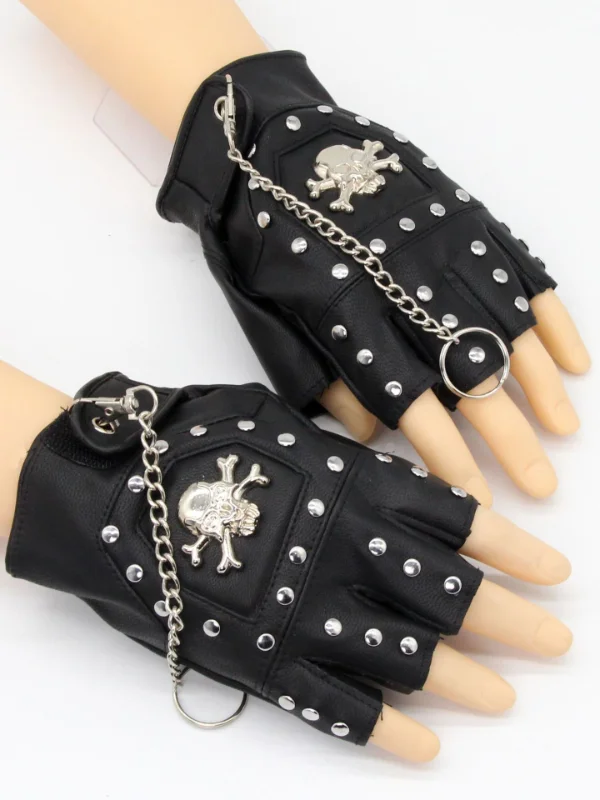 Punk Style Street Fashion Skull Rivet Chain-trimmed PU Mitten