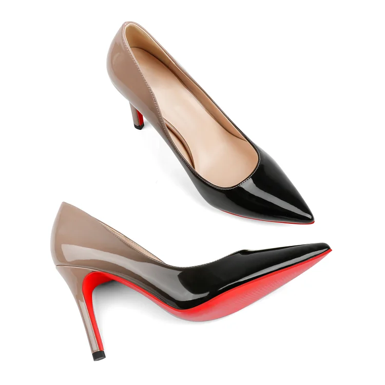 90mm Middle Heels Pointy Toe Red Bottom Pumps Gradient Color Patent VOCOSI VOCOSI