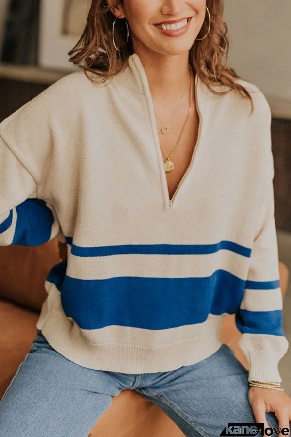 Oversized Stripe Half Zip Sweater