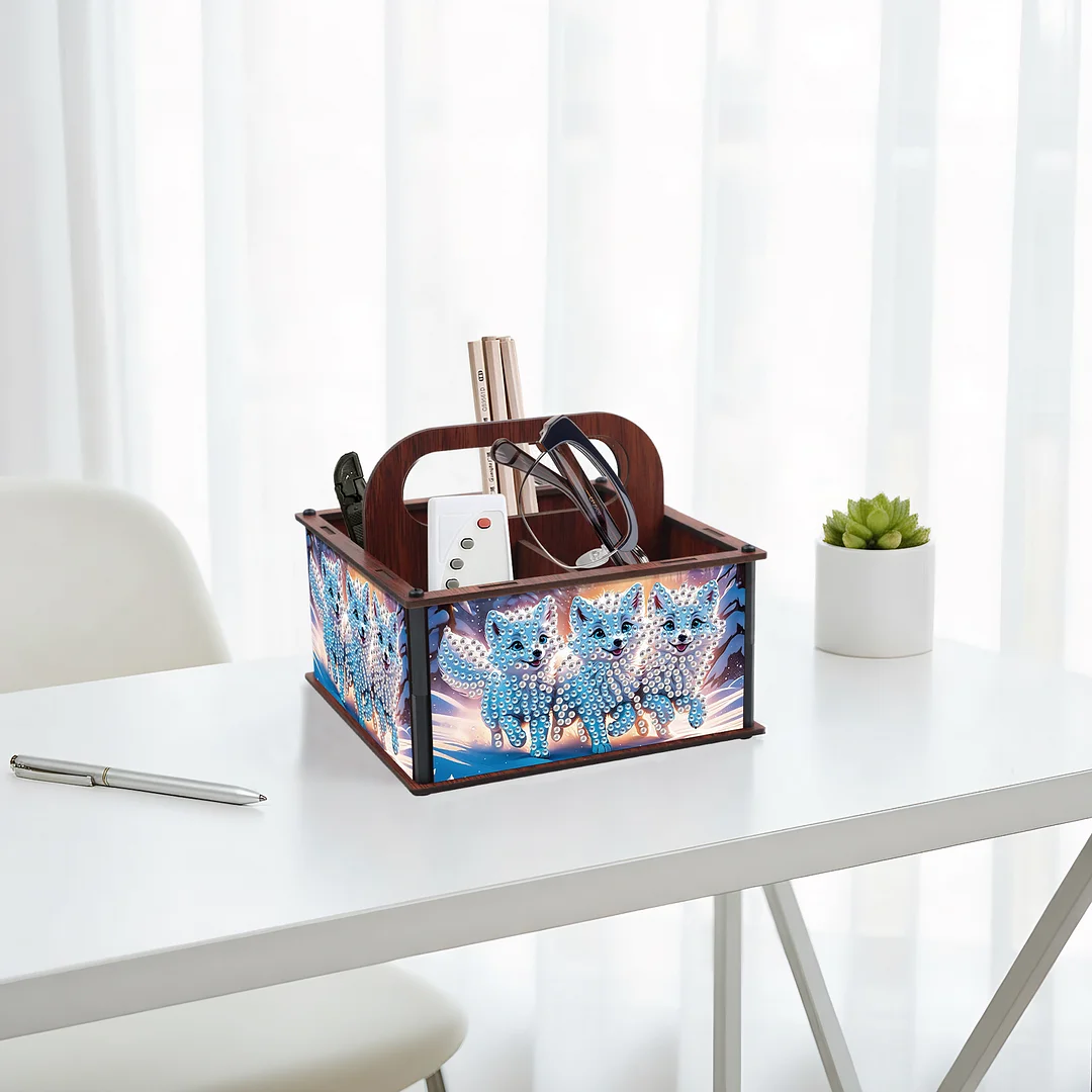 DIY Fox Wooden Diamond Painting Handheld Storage Box Kit Tabletop Art Decor