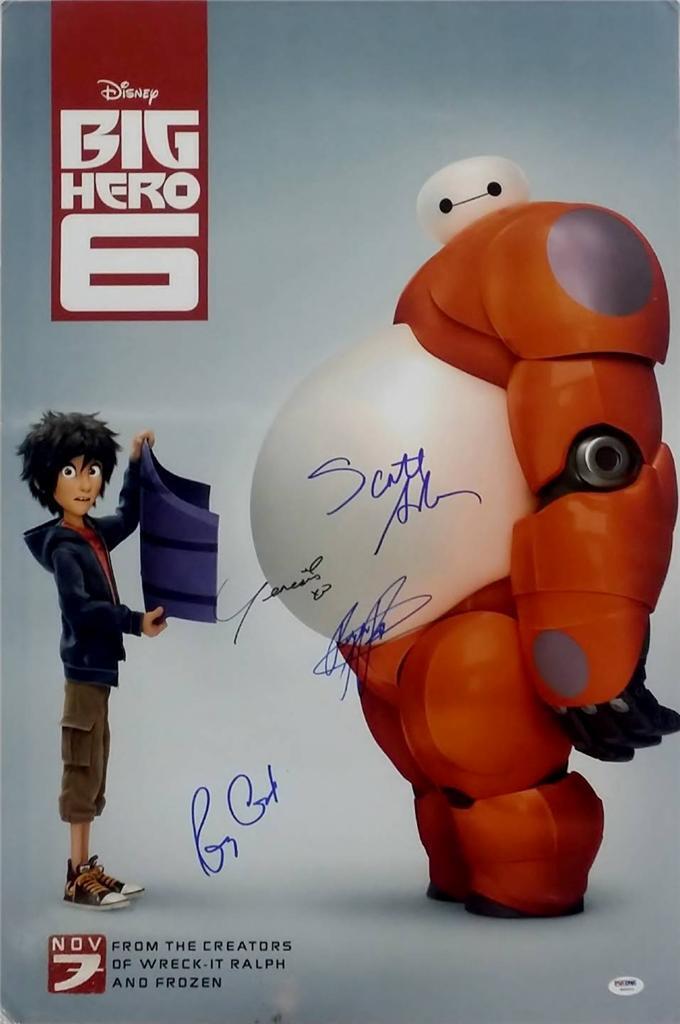 Scott Adsit Ryan Potter Genesis Rodriguez Signed Big Hero 6 20x30 Photo Poster painting PSA LOA