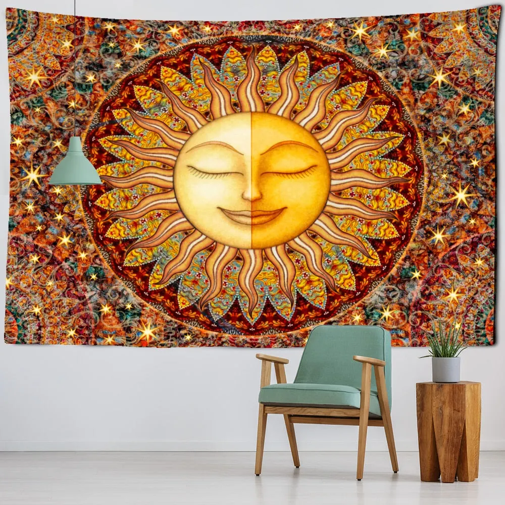 Psychedelic Sun And Moon Tapestry Wall Hanging Ins Style Japanese Relief Painting Bohemia Home Decor