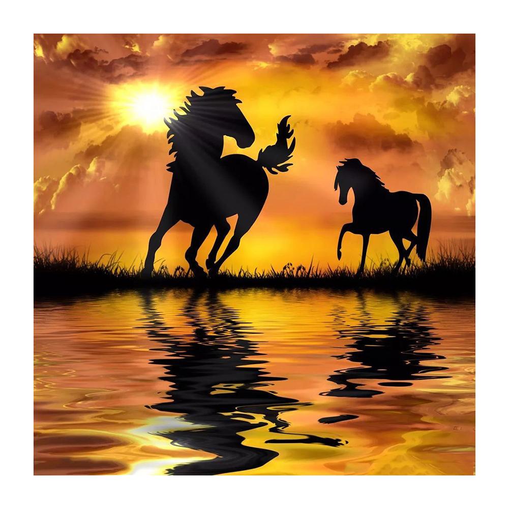 

30*30CM - Round Drill Diamond Painting - Sunset Horse, 501 Original