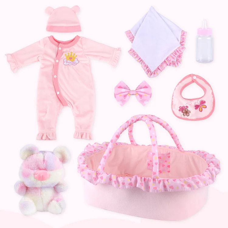 [Suitable for 17-22'' Dolls] Babeside Reborn Baby Essentials-8pcs Set Pink Flower Lovely