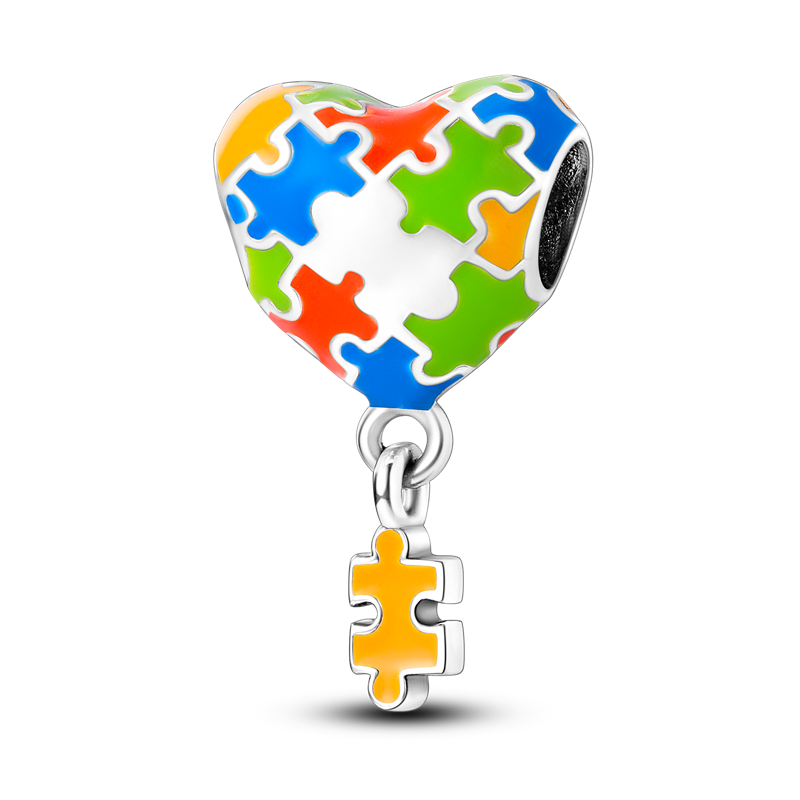 100% 925 Sterling Silver Colorful Puzzle Heart Pendant Charm Fit Charm Bracelet & Bangles DIY Jewelry Making KTC508