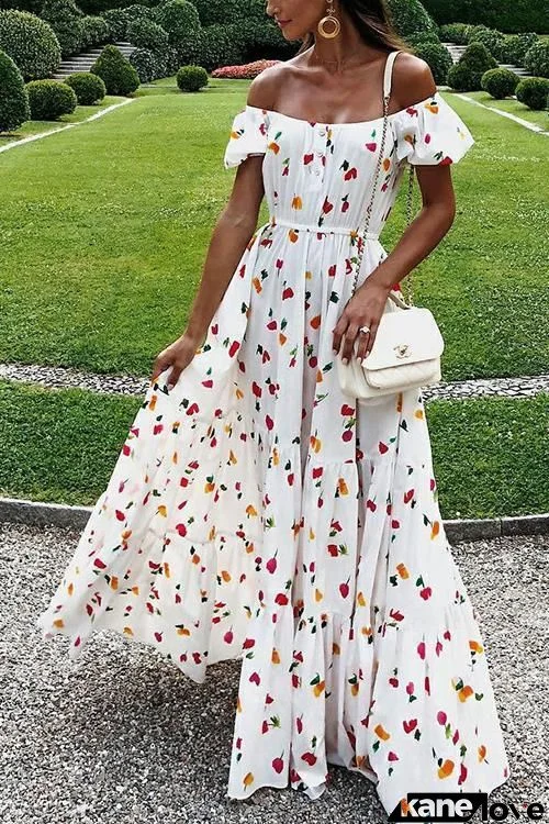 Cherry Off Shoulder Maxi Dress