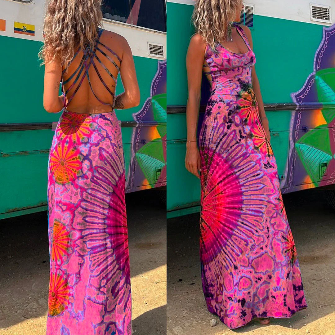 Rebadress Criss Cross Backless Tie Dye Maxi Cami Dress, 43% OFF