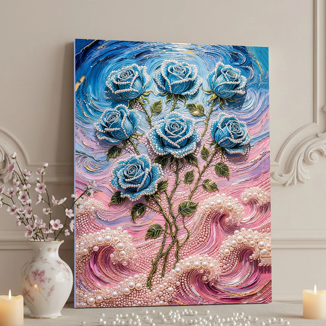 Blue - DIY Pearl Diamond Art Kit With Frame 40*50cm