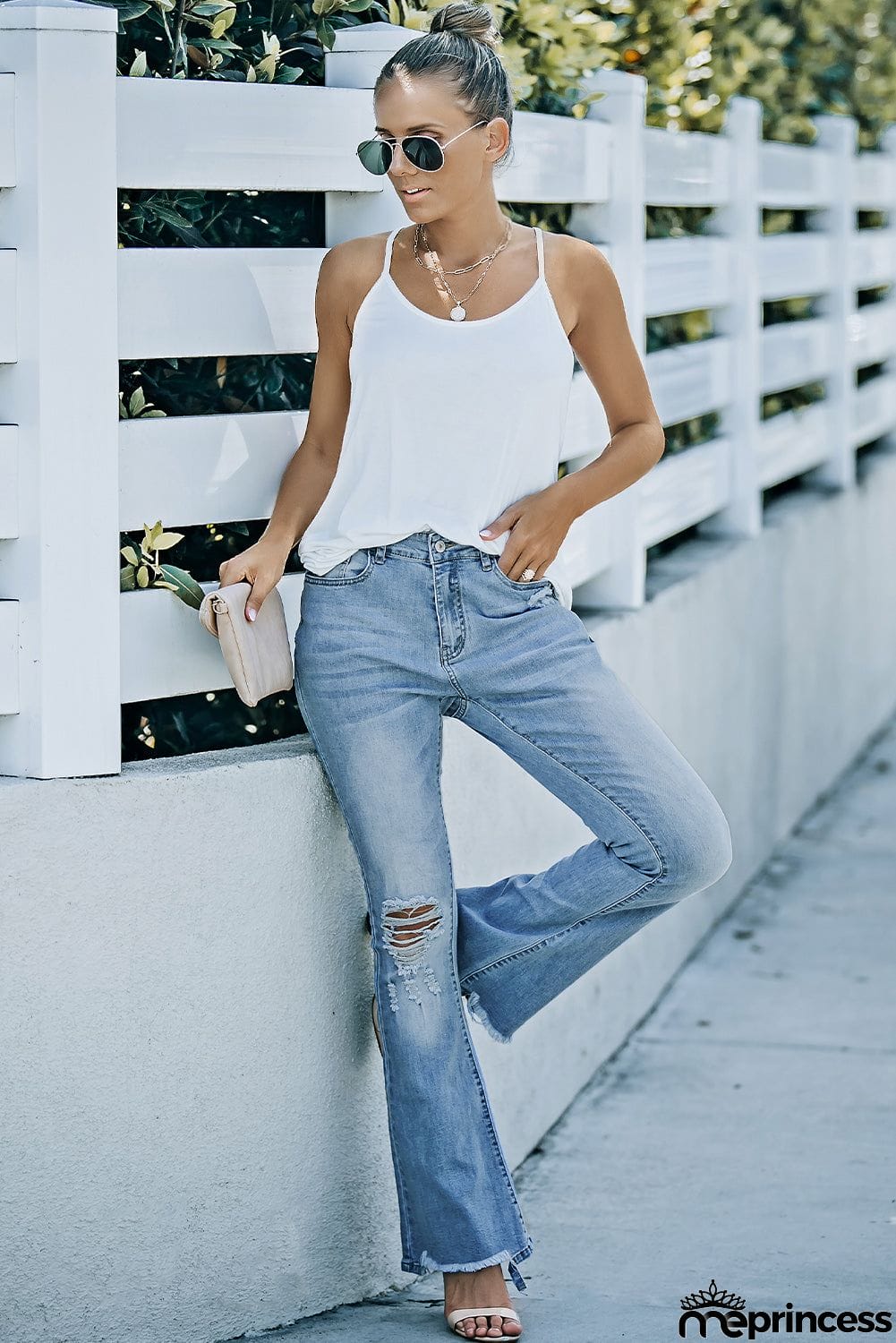 High Rise Distressed Flared Jeans