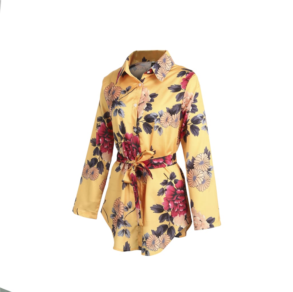 Summer Women Silk Satin Shirt Dress Ladies Print Floral Long Sleeve Loose Short Mini Dresses Beach Party Dress