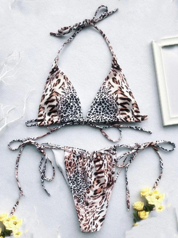 Leopard Lace-Up Scrunch Bikini Set