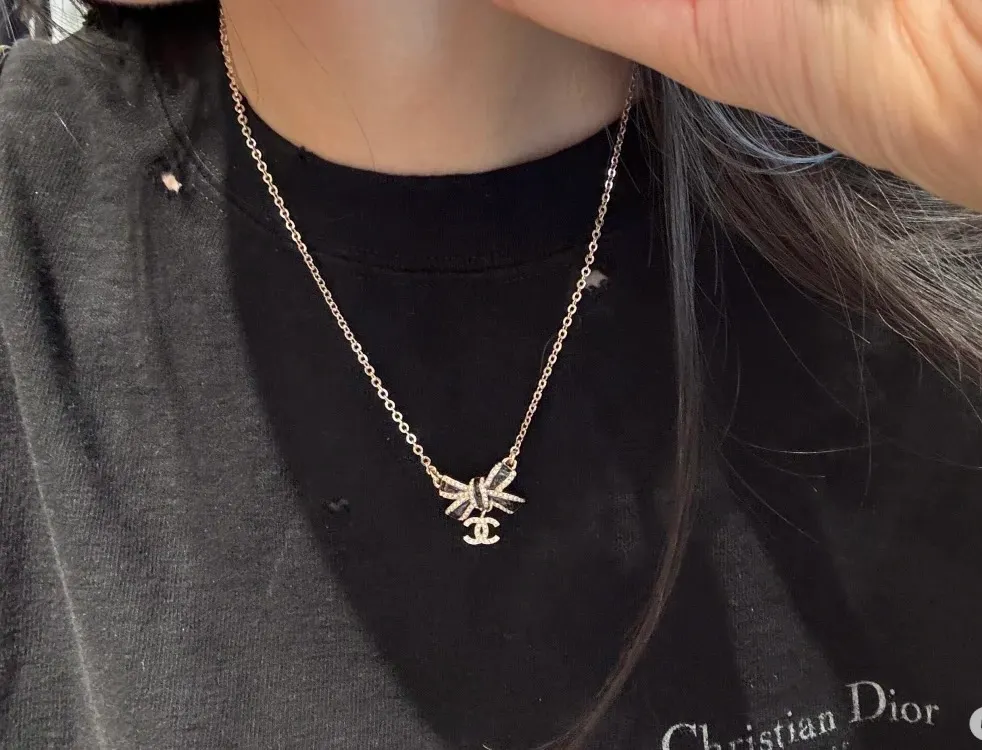 Chanel Black Bow CC Pendant Necklace and Bracelet