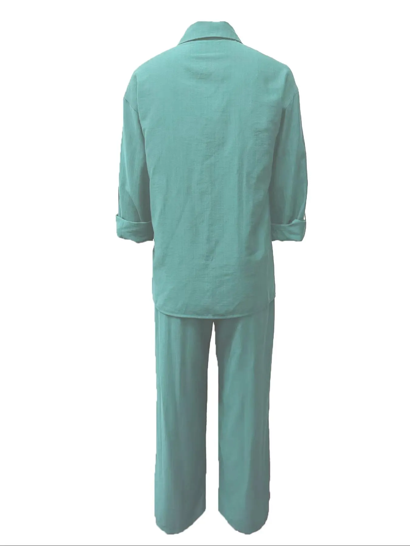 Women's Solid Color Shirt & Wide Leg Pants Set, Casual Fashion Cozy Breathable Two-piece Outfits for Daily Outdoor Wear, Women Clothes for Spring Fall