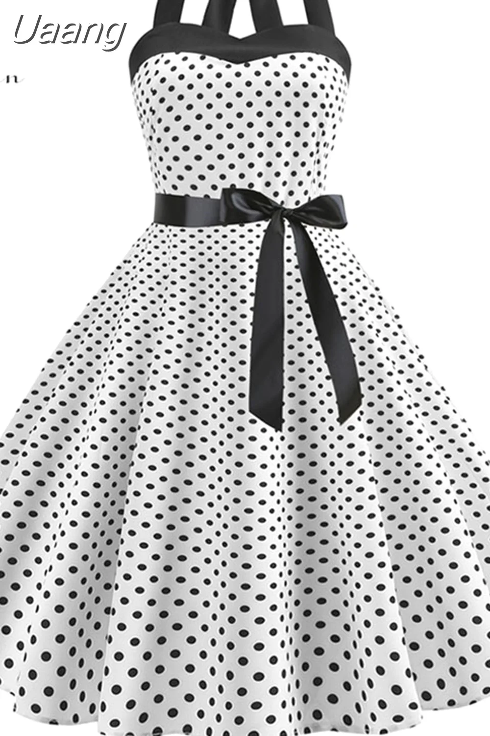 Uaang Polka Dot Halter Vintage Dress 50s 60s Gothic Pin Up Rockabilly Dress Robe Femme Sexy Retro Party Dress