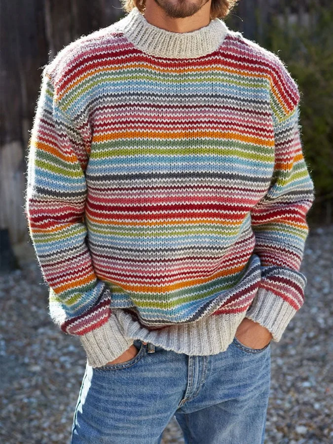 Men's Vintage Color Stripe Casual Sweater