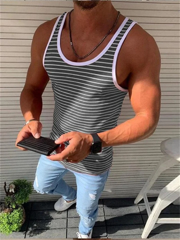 Men's Tank Top Vest Undershirt Striped Crew Neck Clothing clothes Street Casual Sleeveless Tops Lightweight Fashion Breathable Comfortable Green Blue Gray / Summer-Cosfine
